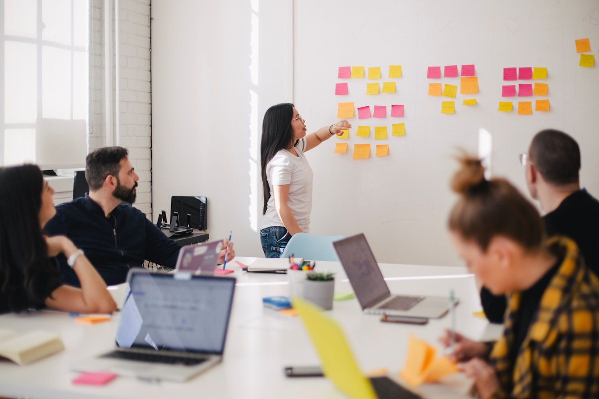 Entrepreneur reviewing marketing materials